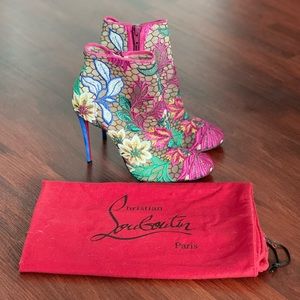 Christian Louboutin Multicolor Miss Tennis Mesh Embroidered Lace Ankle Boots